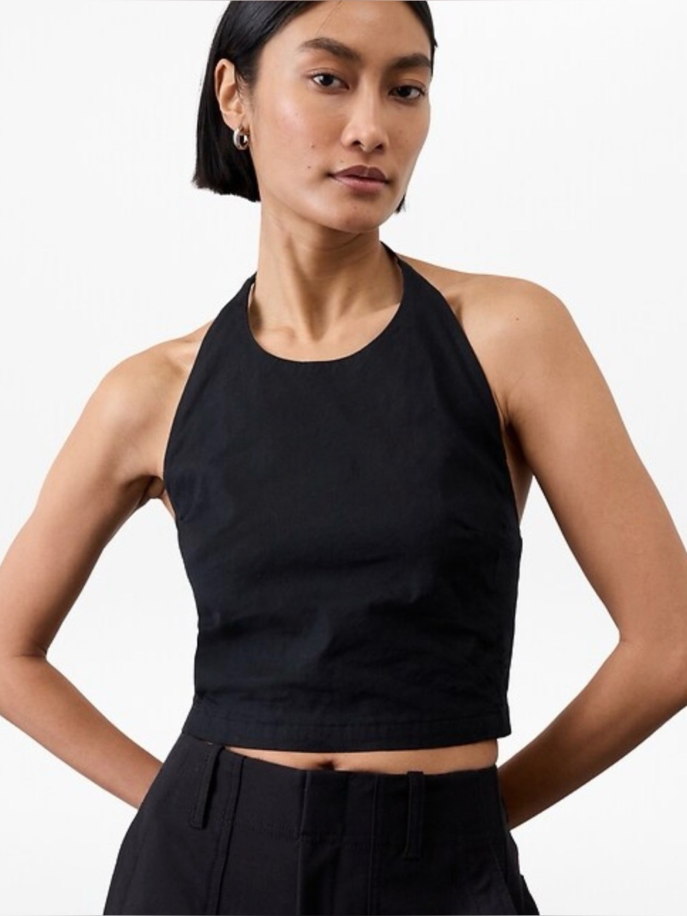 Athleta Classic Black Sleeveless Halter Crop Top